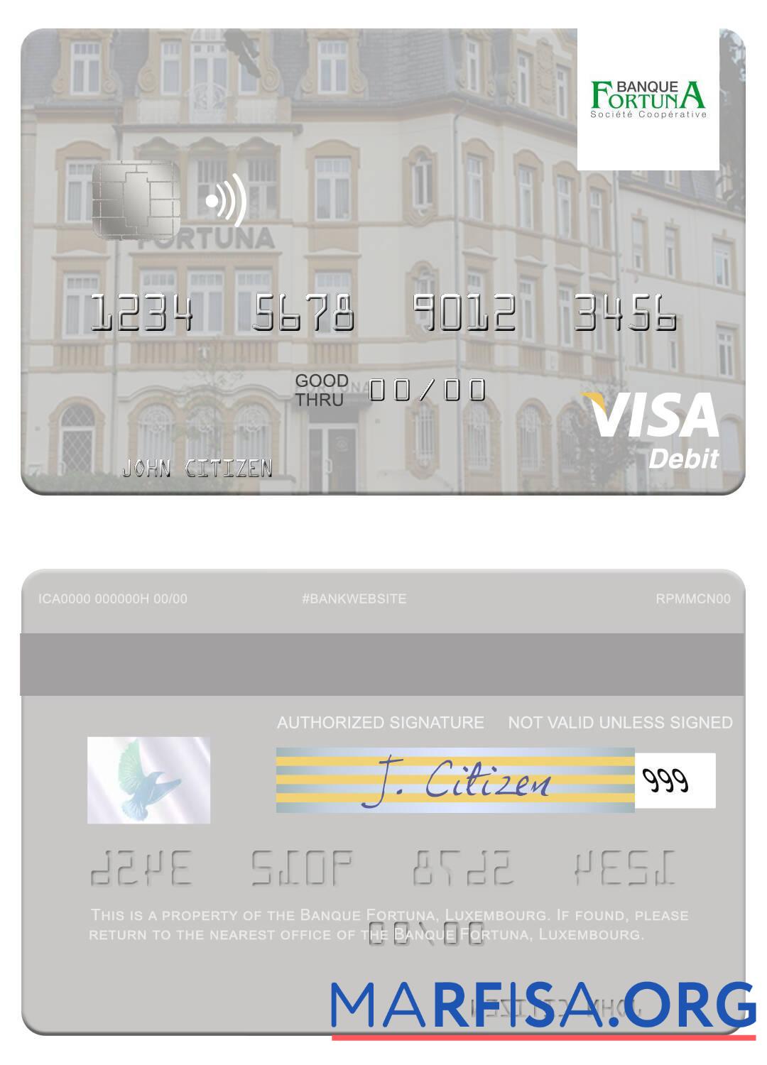 Downloadable Luxembourg Banque Fortuna visa debit card template